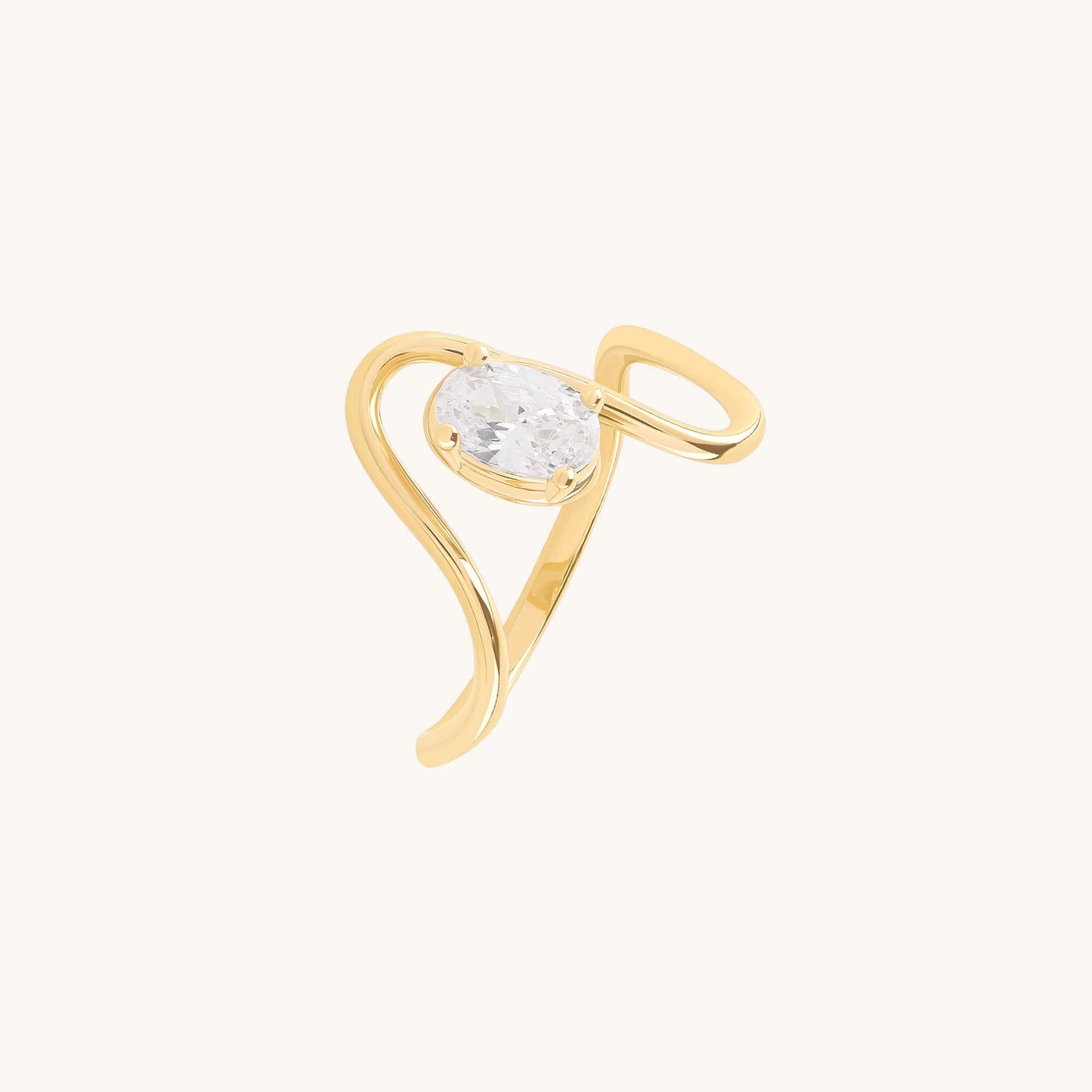 Oval Moissanite Solitaire Swirl Ring in Gold