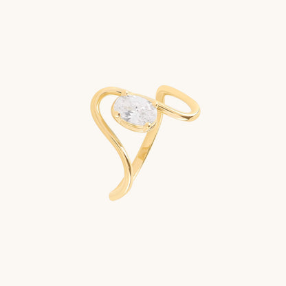 Oval Moissanite Solitaire Swirl Ring in Gold