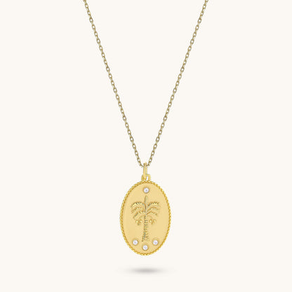 Oval Palm Tree Necklace - Gold Vermeil