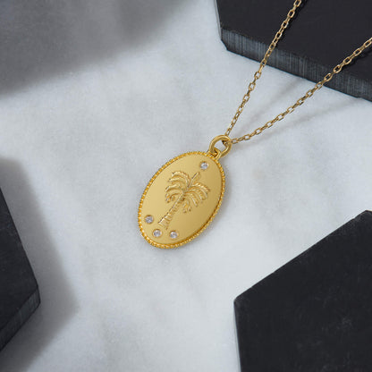 Oval Palm Tree Necklace - Gold Vermeil