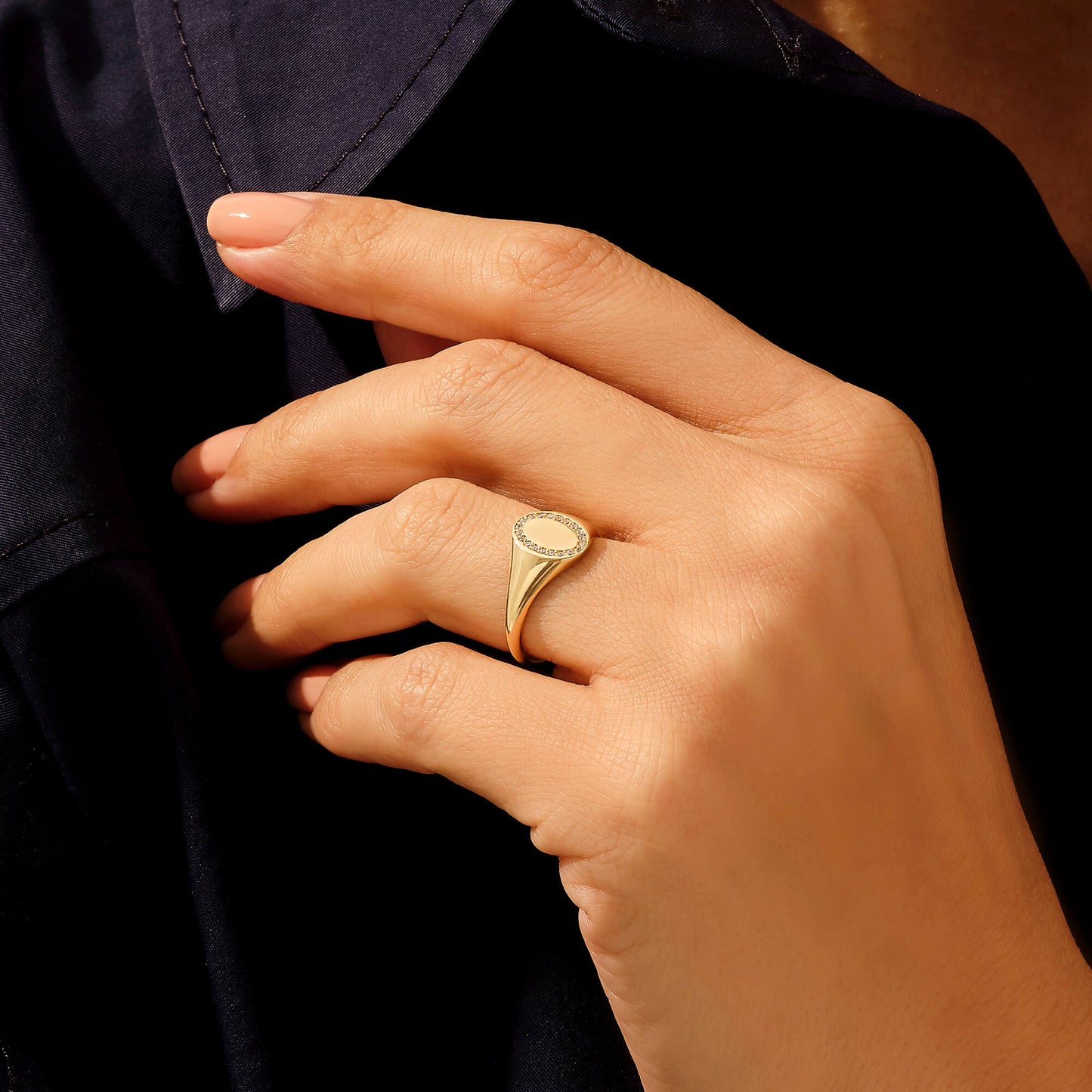 Oval Pave Signet Ring in Gold