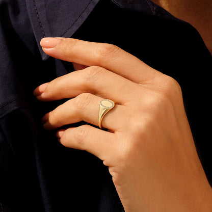 Oval Pave Signet Ring in Gold