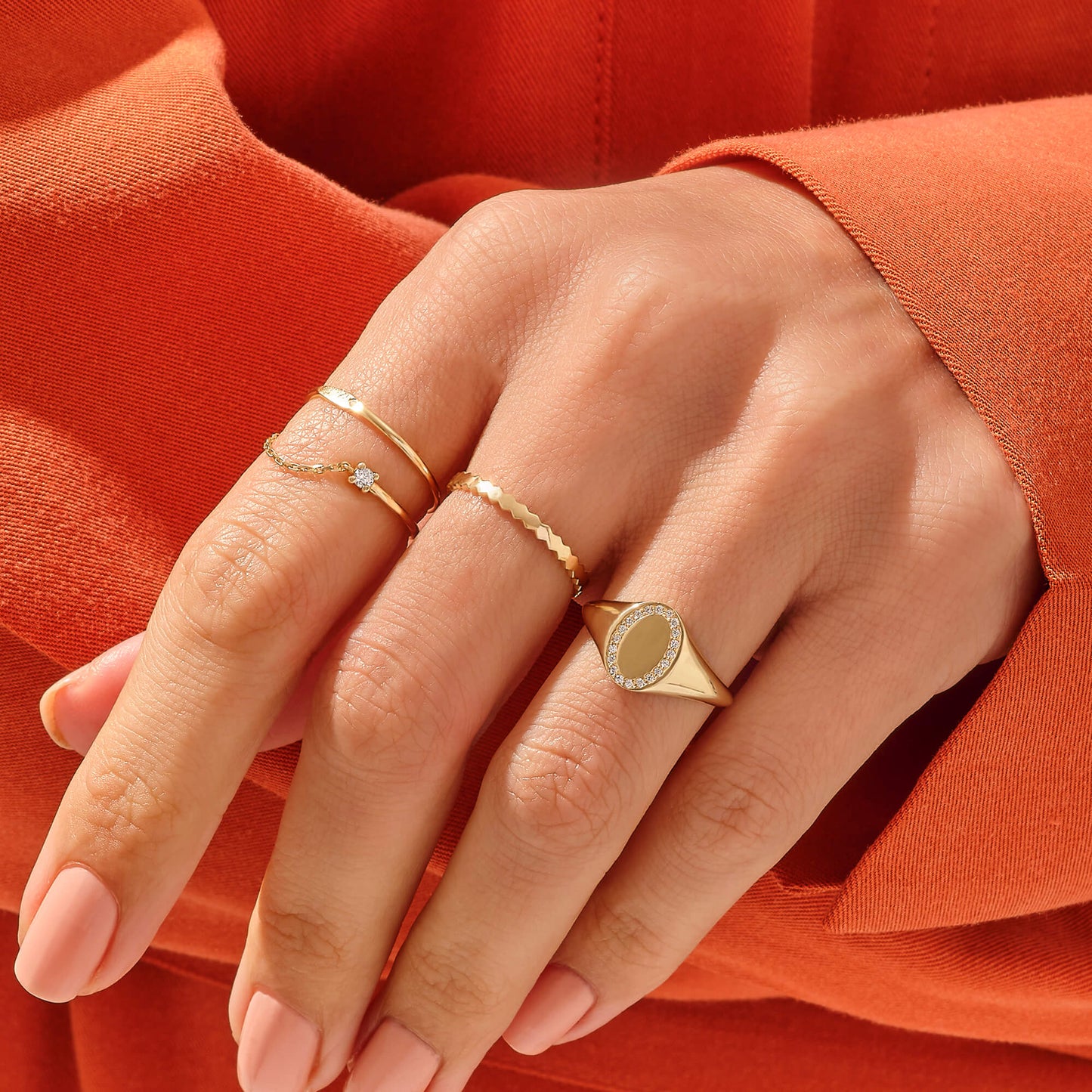 Oval Pave Signet Ring in Gold