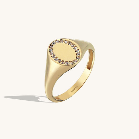 Oval Pave Signet Ring in Gold