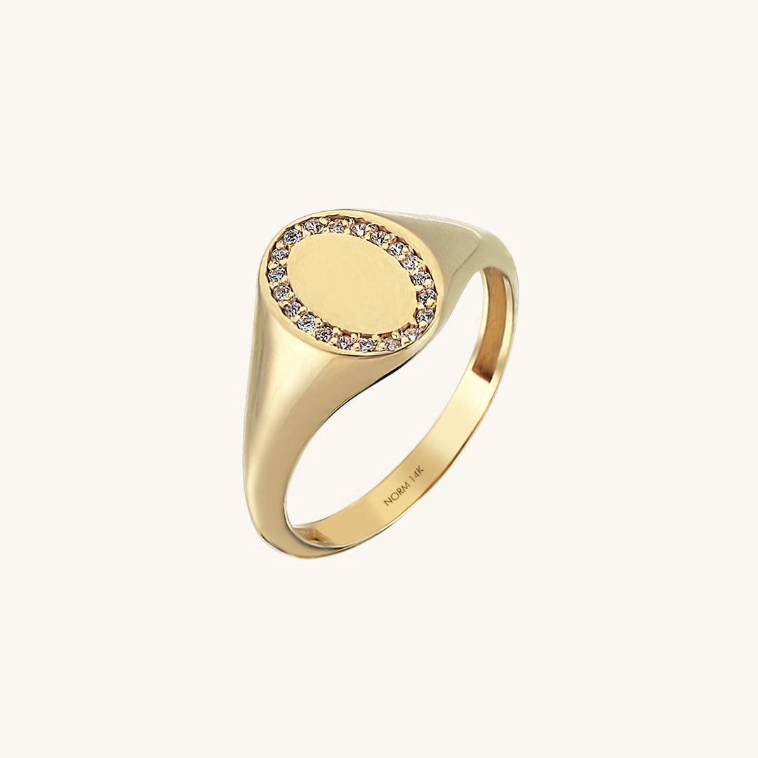Oval Pave Signet Ring in Gold