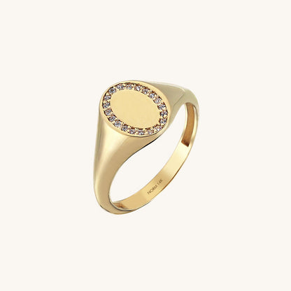 Oval Pave Signet Ring in Gold