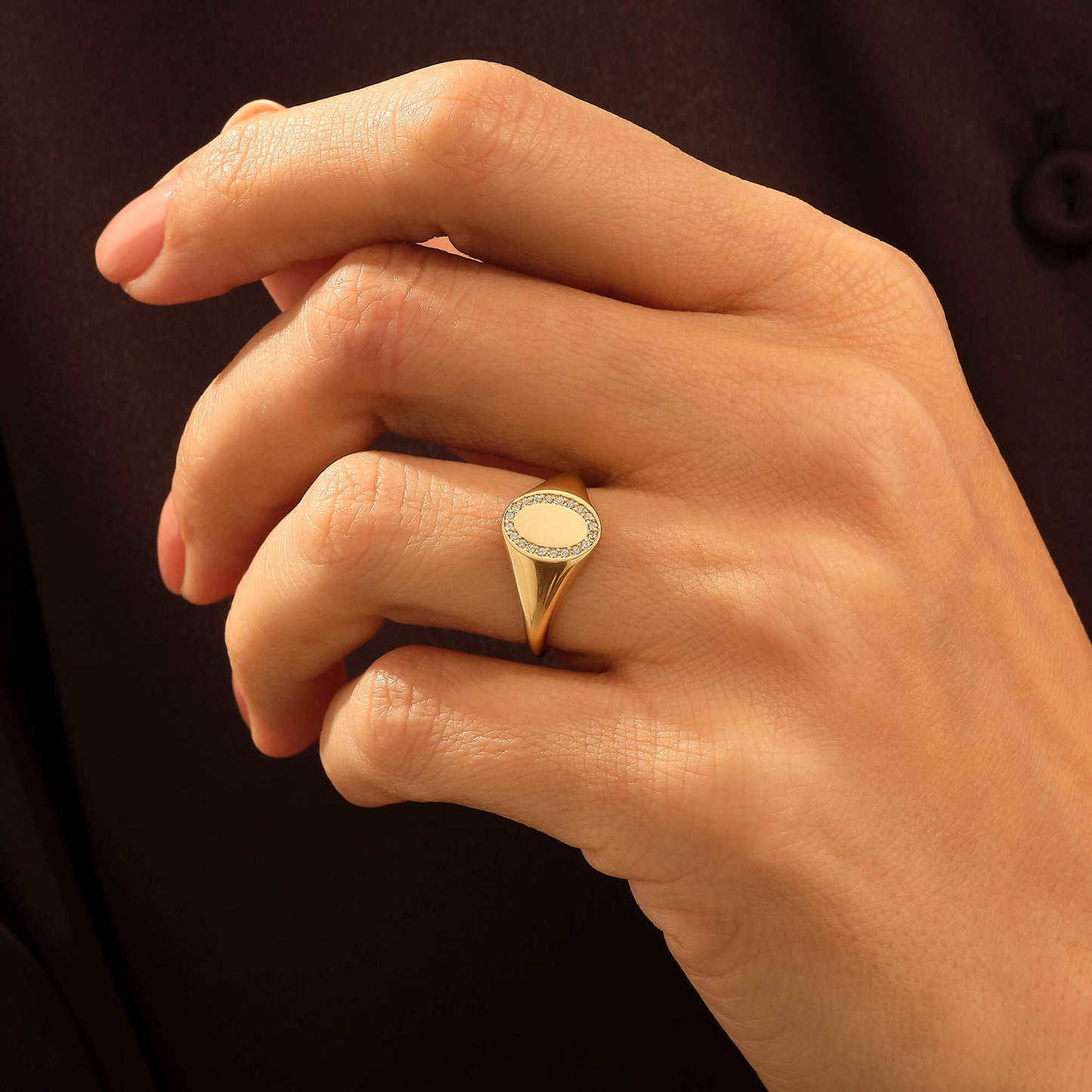 Oval Pave Signet Ring in Gold