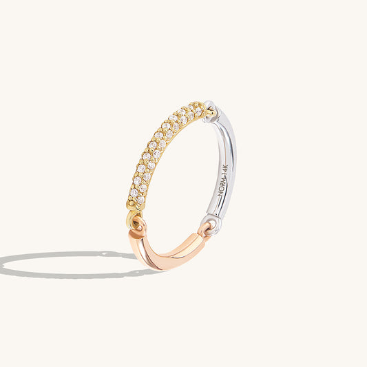 Pave Trio Link Ring in Gold