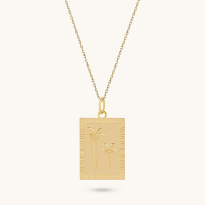 Palm Tree Tag Necklace - Gold Vermeil