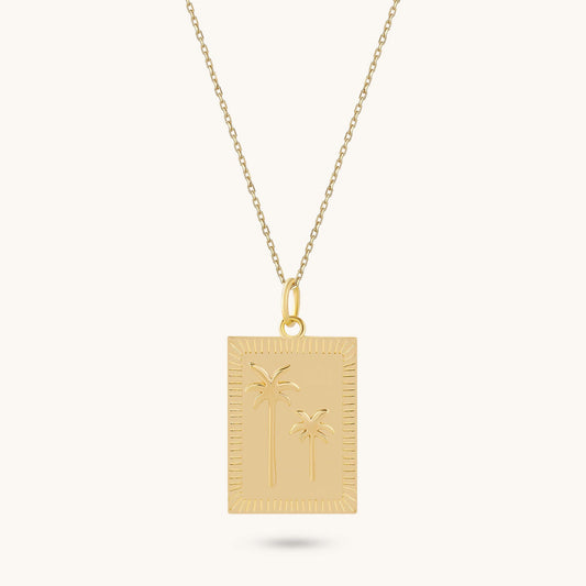 Palm Tree Tag Necklace - Gold Vermeil