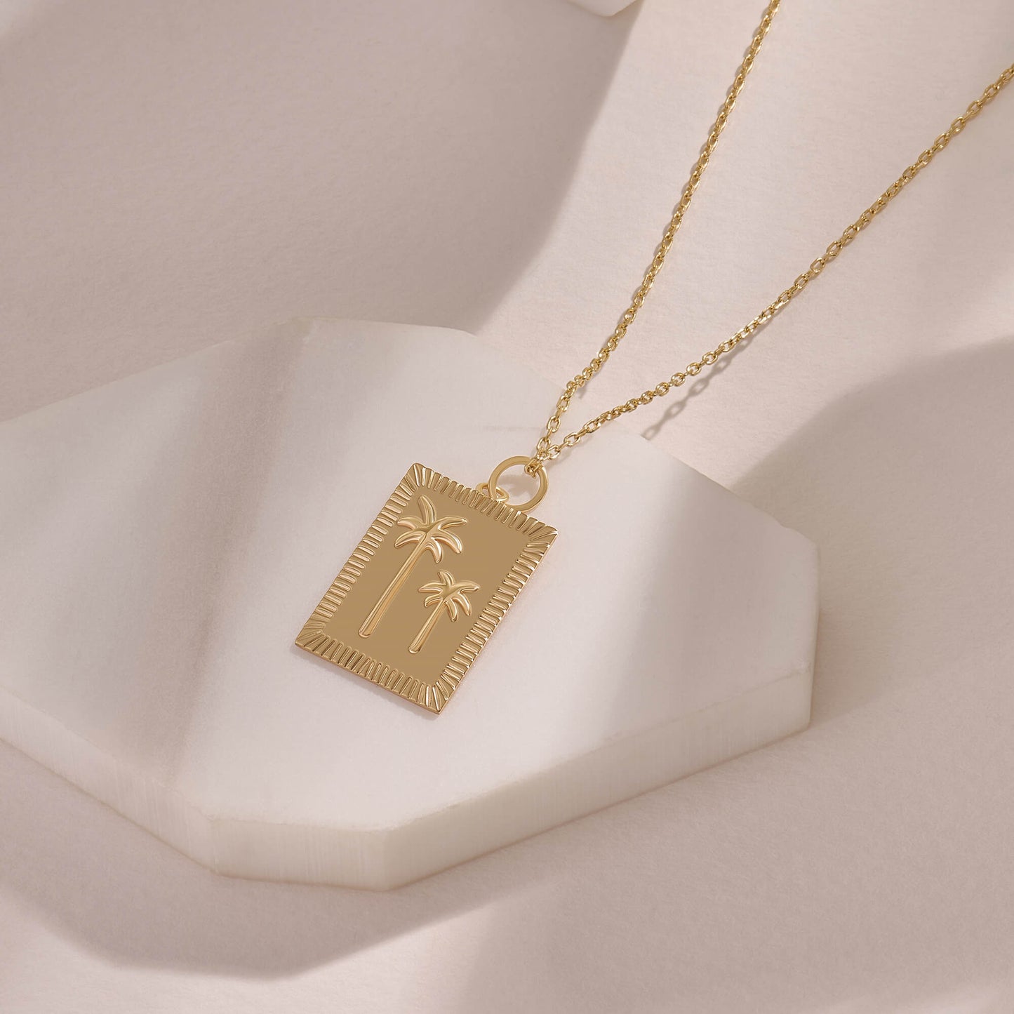 Palm Tree Tag Necklace - Gold Vermeil