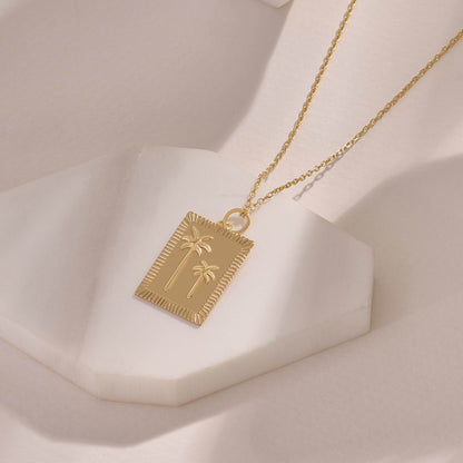 Palm Tree Tag Necklace - Gold Vermeil