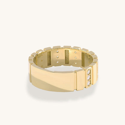 Pave Cigar Bar Band Ring in Gold