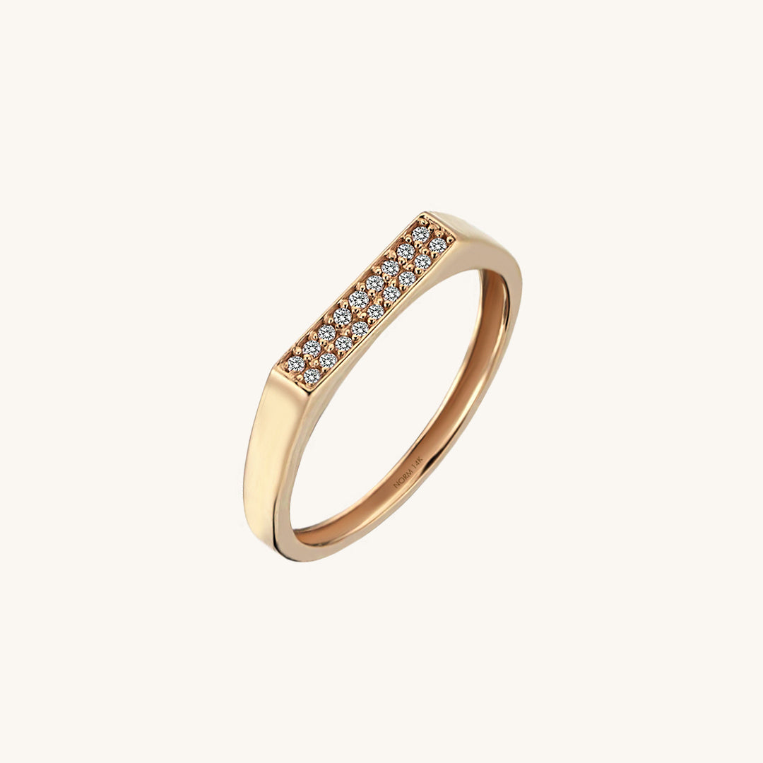 Pave Bar Signet Ring in Gold