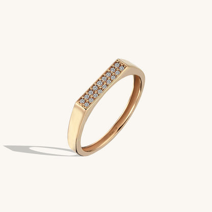 Pave Bar Signet Ring in Gold