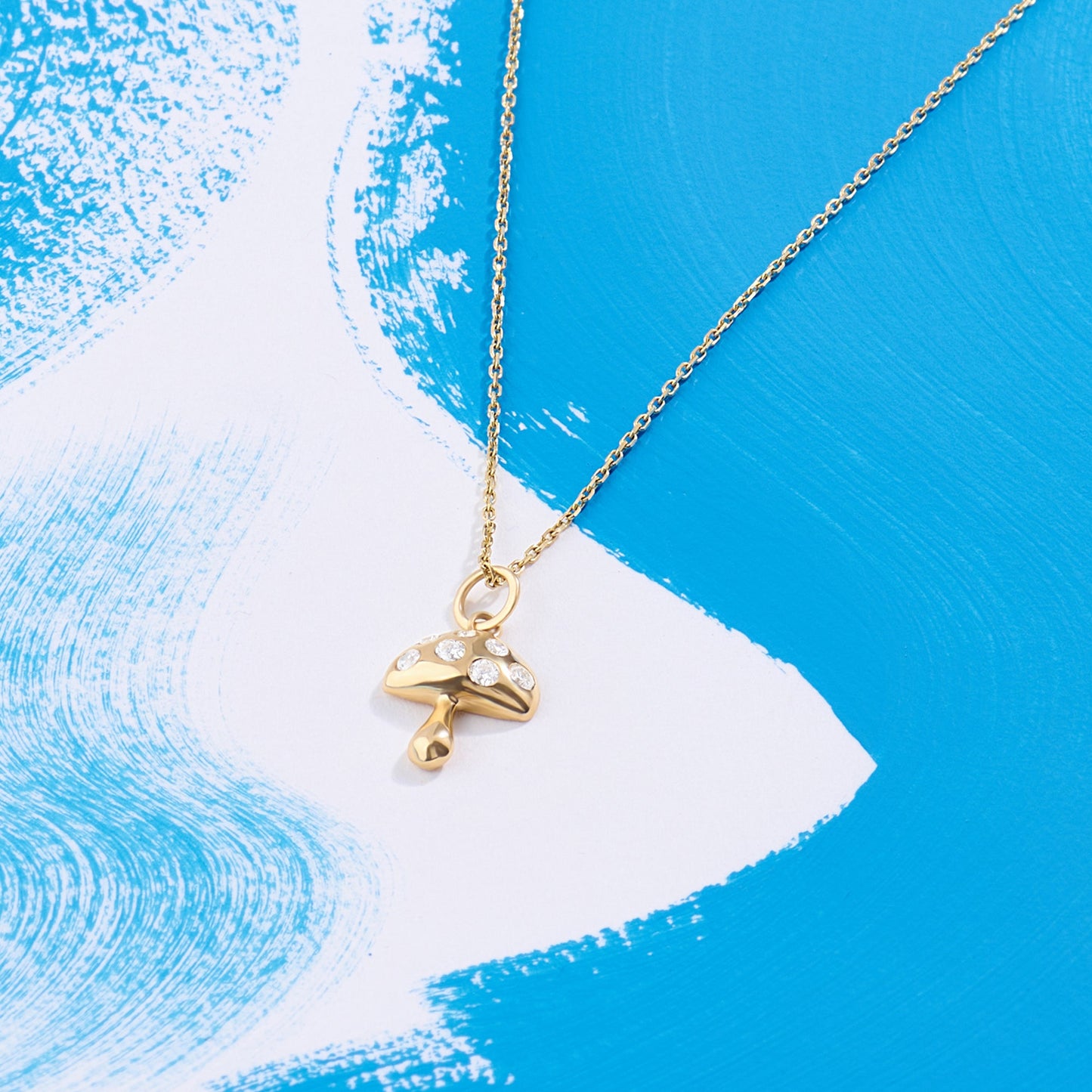 Pave Mushroom Necklace in Gold