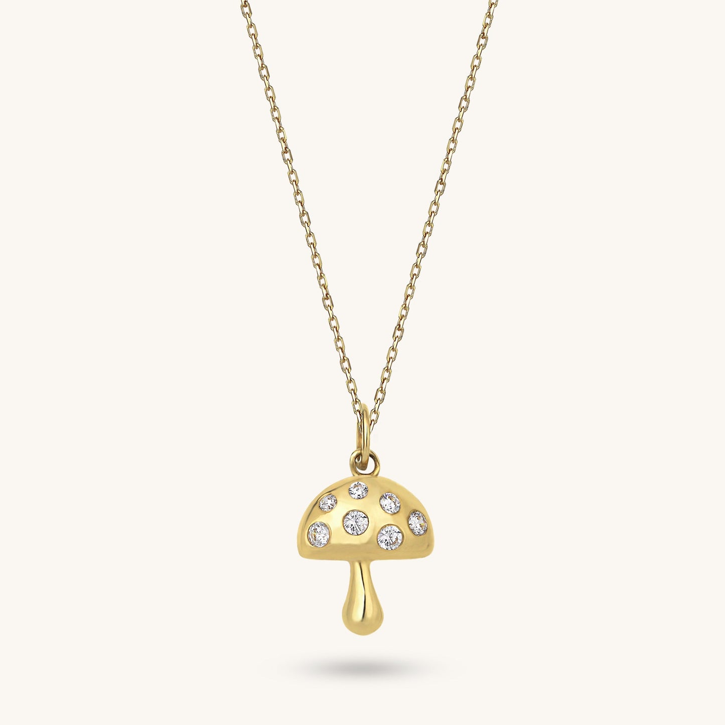 Pave Mushroom Necklace in Gold