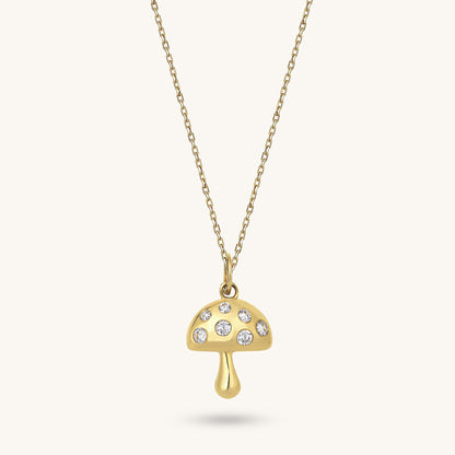 Pave Mushroom Necklace in Gold