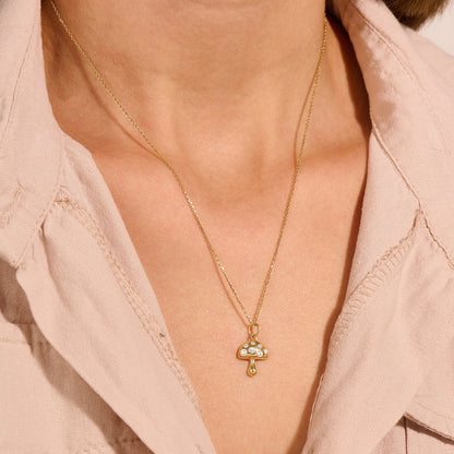 Pave Mushroom Necklace in Gold