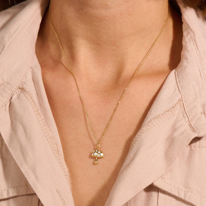 Pave Mushroom Necklace in Gold