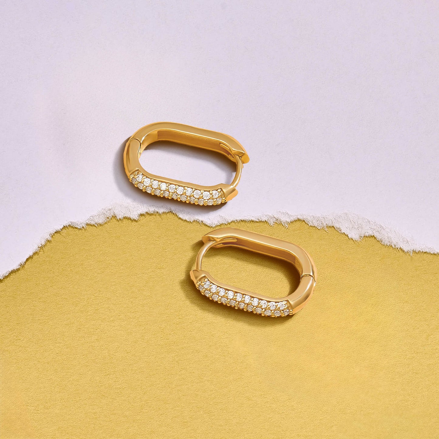 Pave Oval Hoop Earrings in Gold
