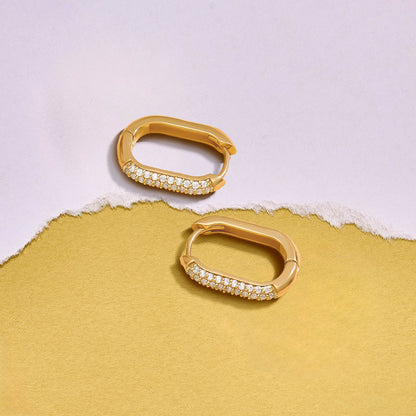 Pave Oval Hoop Earrings in Gold