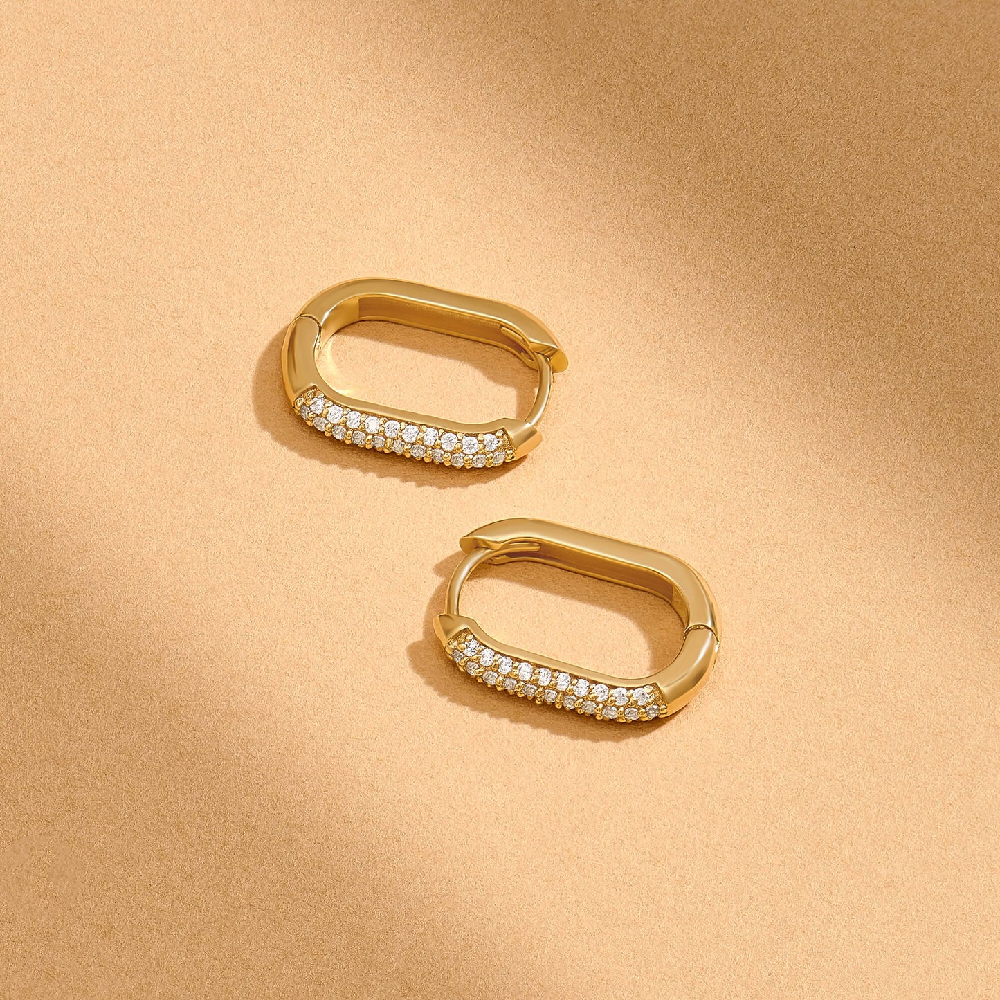 Pave Oval Hoop Earrings in Gold