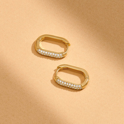 Pave Oval Hoop Earrings in Gold