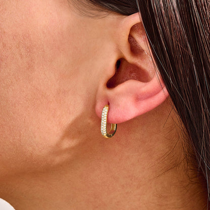 Pave Oval Hoop Earrings in Gold