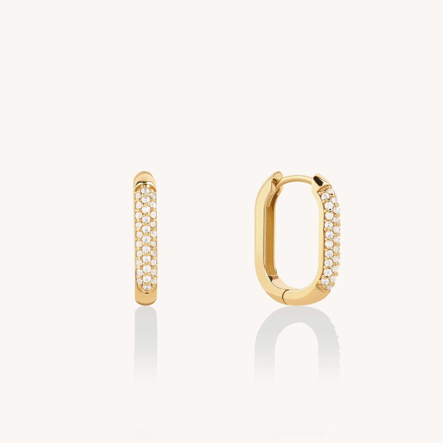 Pave Oval Hoop Earrings in Gold