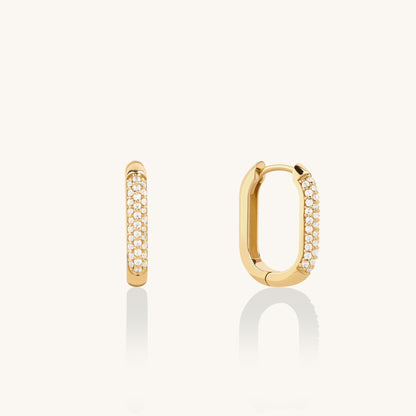 Pave Oval Hoop Earrings in Gold