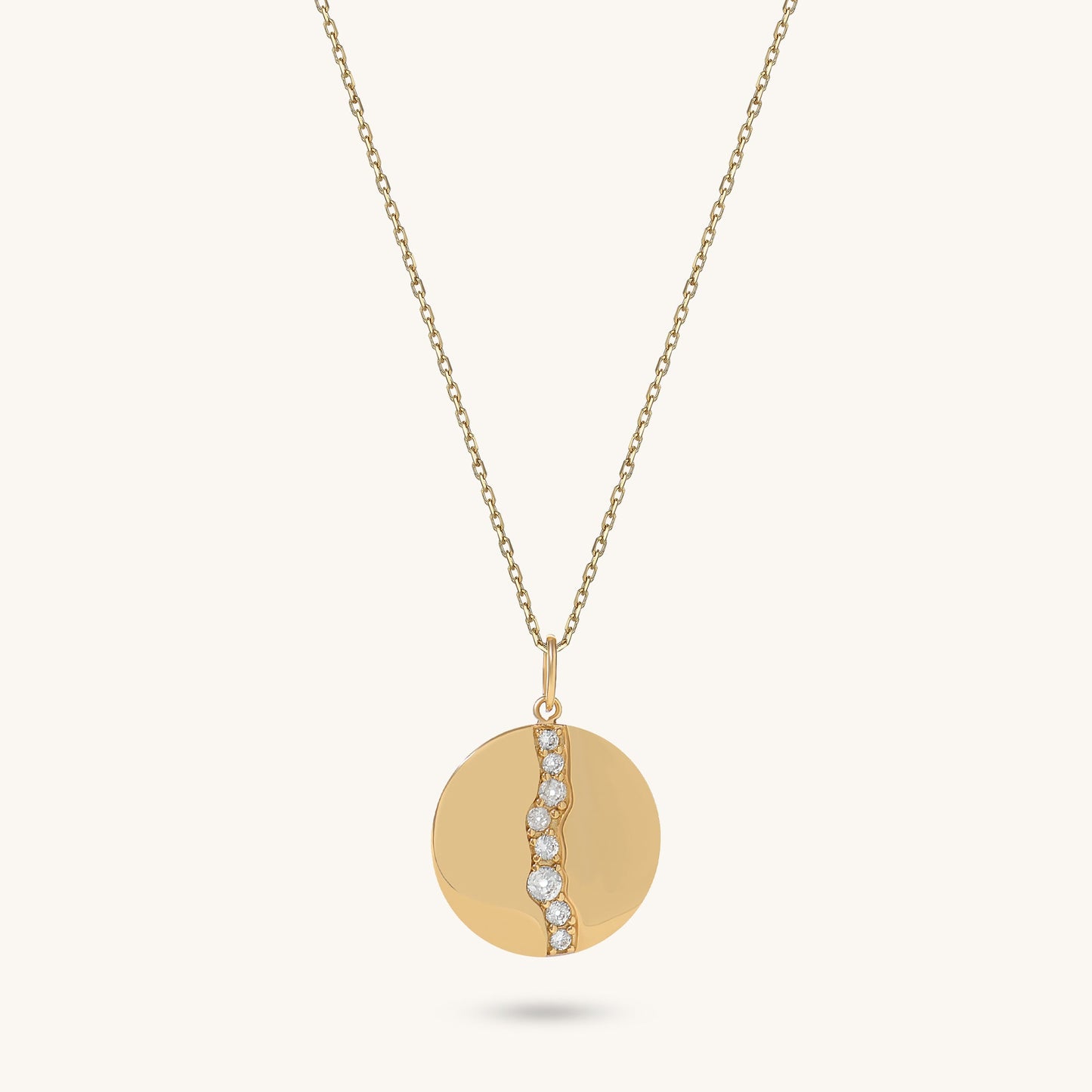 Pave River Coin Necklace in Gold