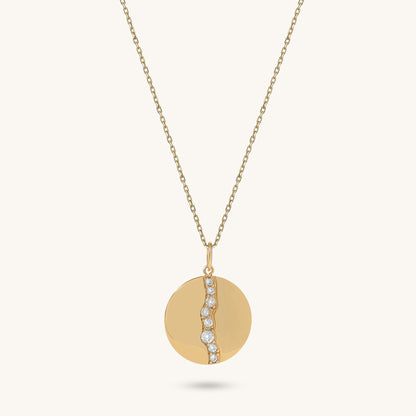 Pave River Coin Necklace in Gold