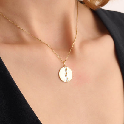 Pave River Coin Necklace in Gold