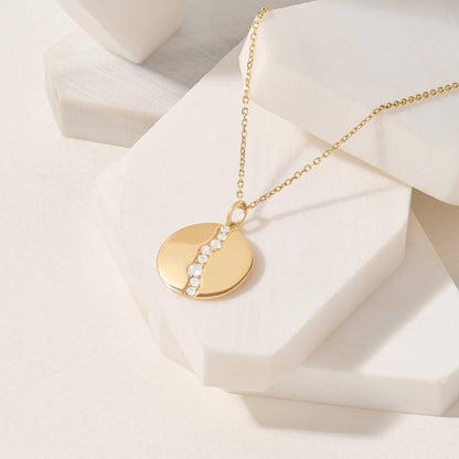 Pave River Coin Necklace in Gold