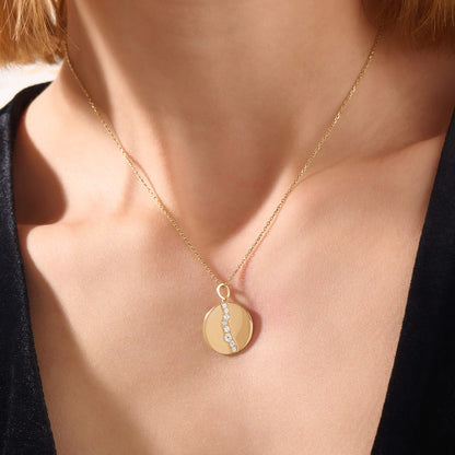 Pave River Coin Necklace in Gold