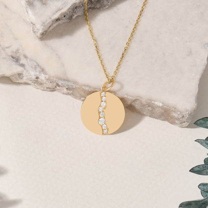 Pave River Coin Necklace in Gold