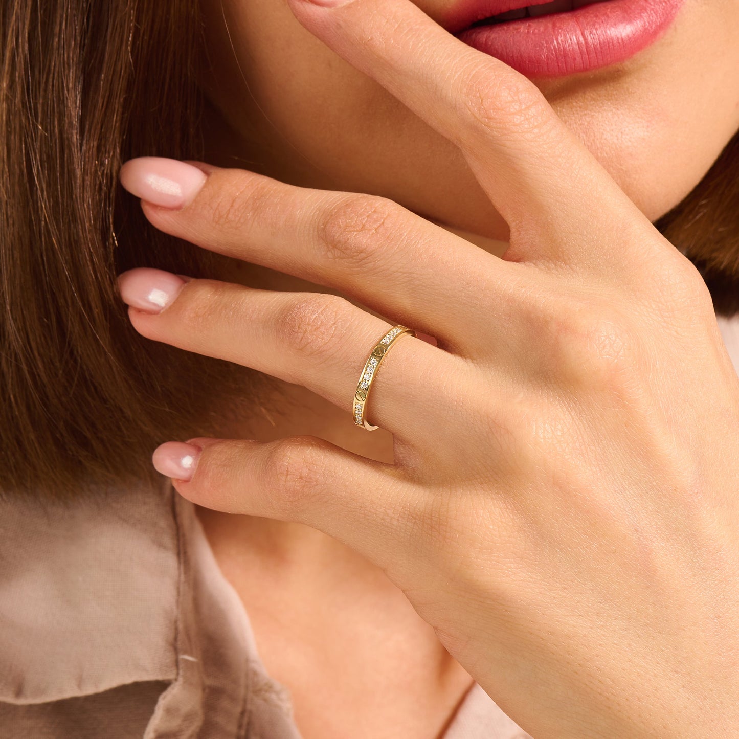 Pave Screw Band Ring in Gold