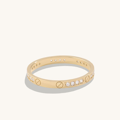 Pave Screw Band Ring in Gold