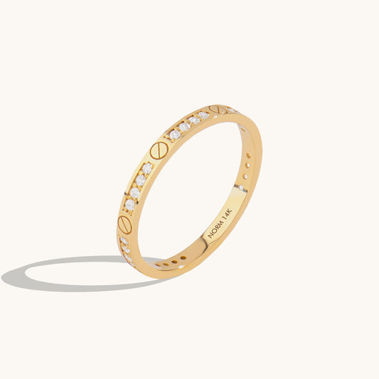Pave Screw Band Ring in Gold