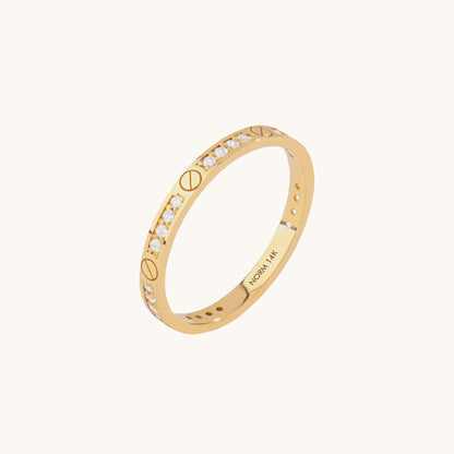 Pave Screw Band Ring in Gold