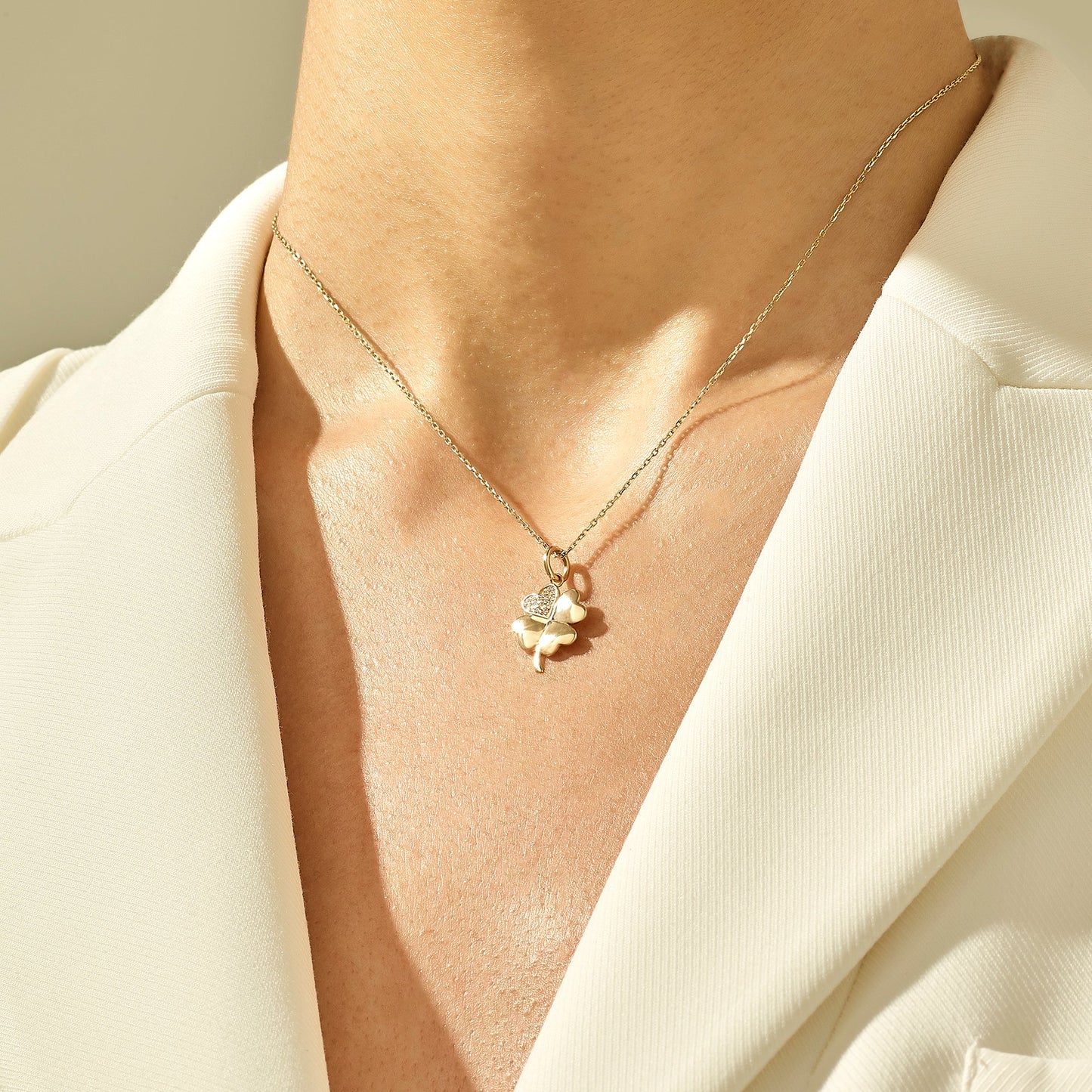 Pave Shamrock Necklace in Gold