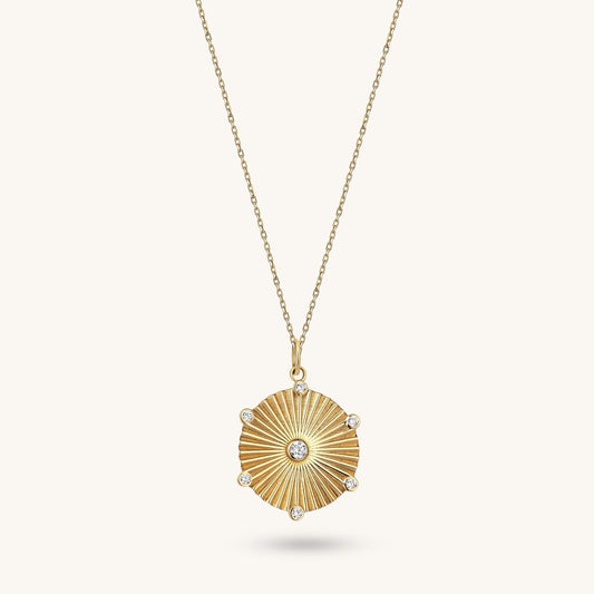 Pave Sun Necklace in Gold