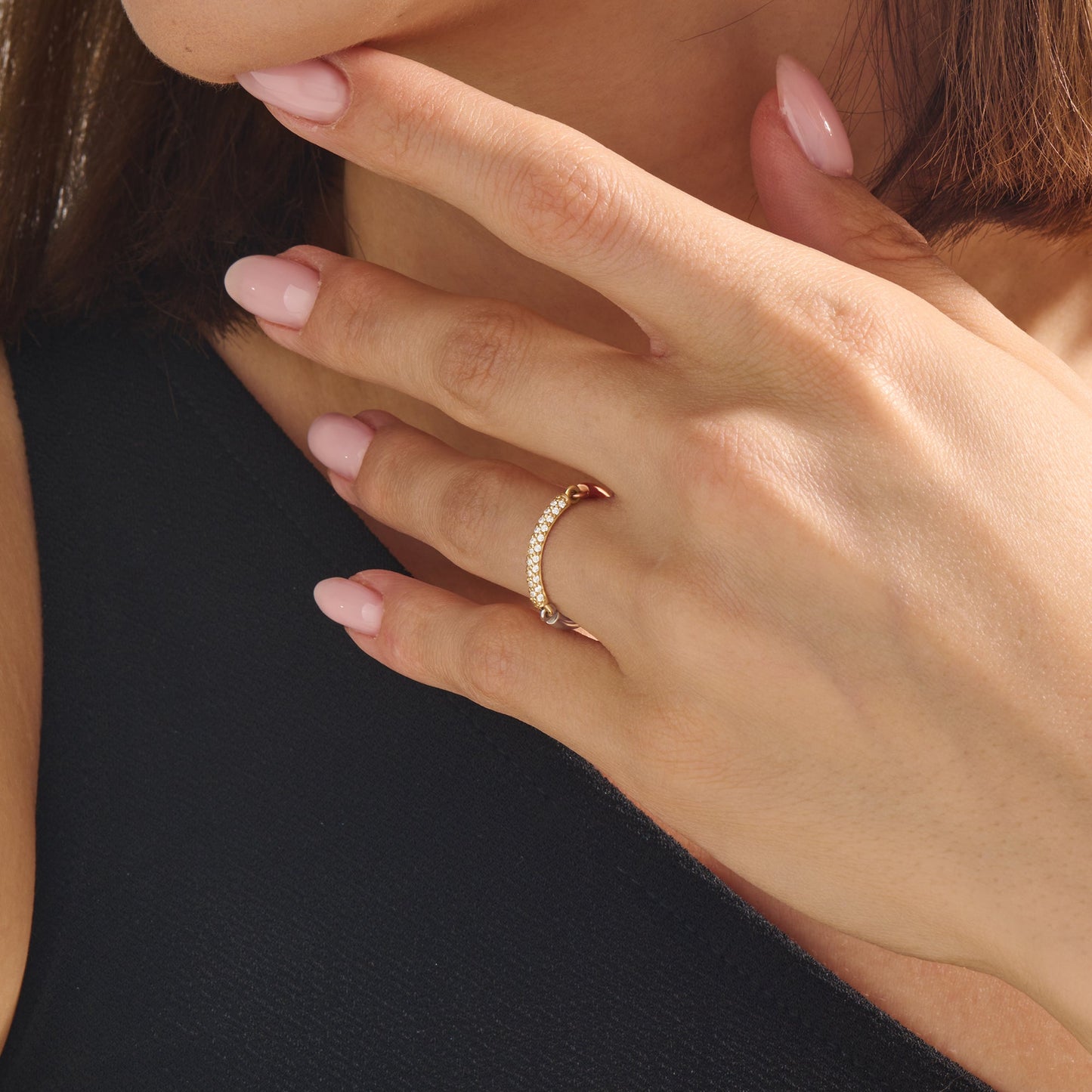 Pave Trio Link Ring in Gold