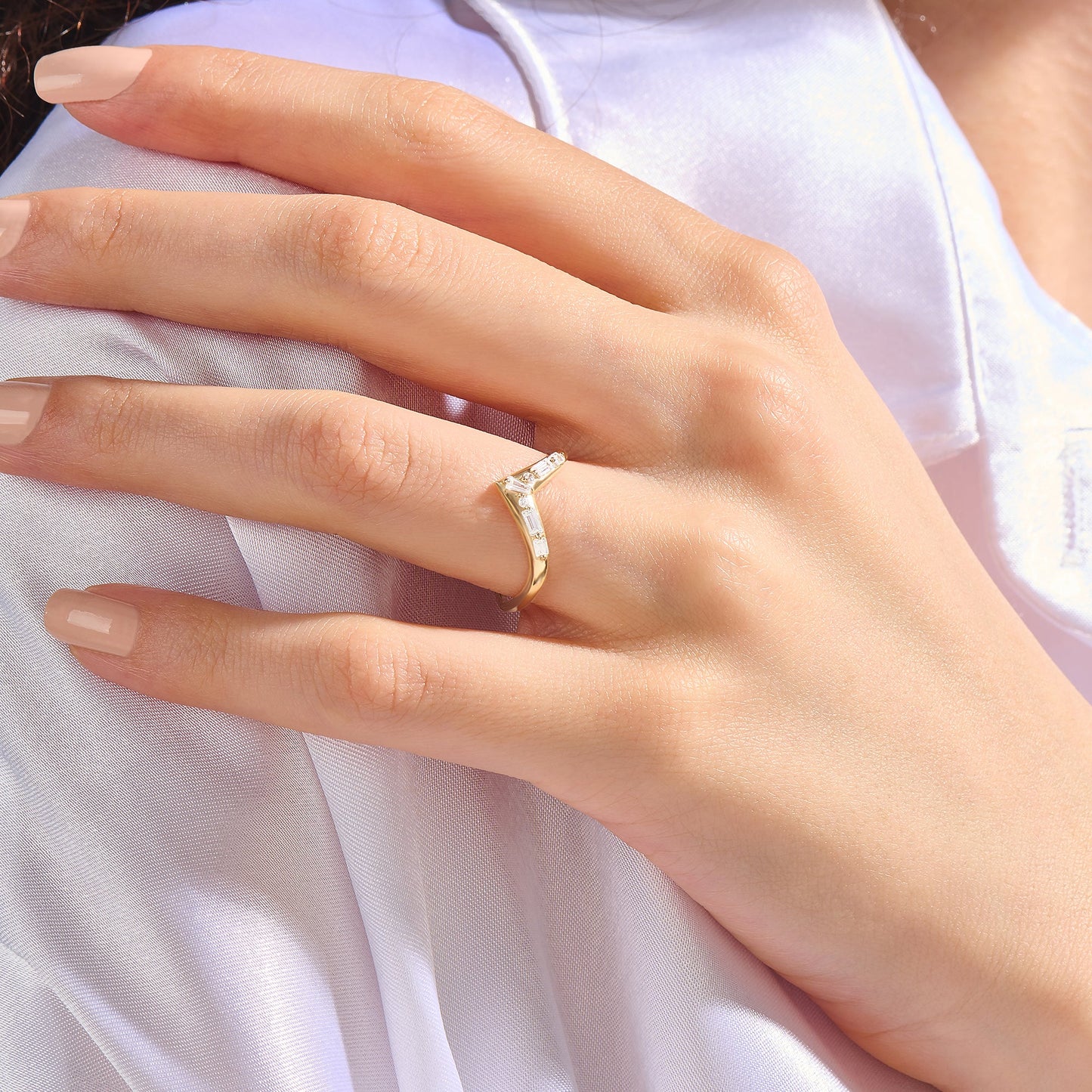 Pave Wishbone Ring in Gold