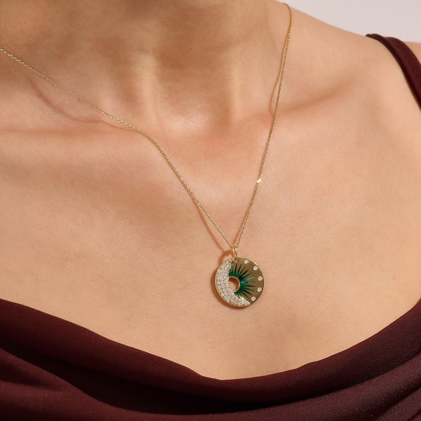 Green Enamel Celestial Harmony Necklace in Gold