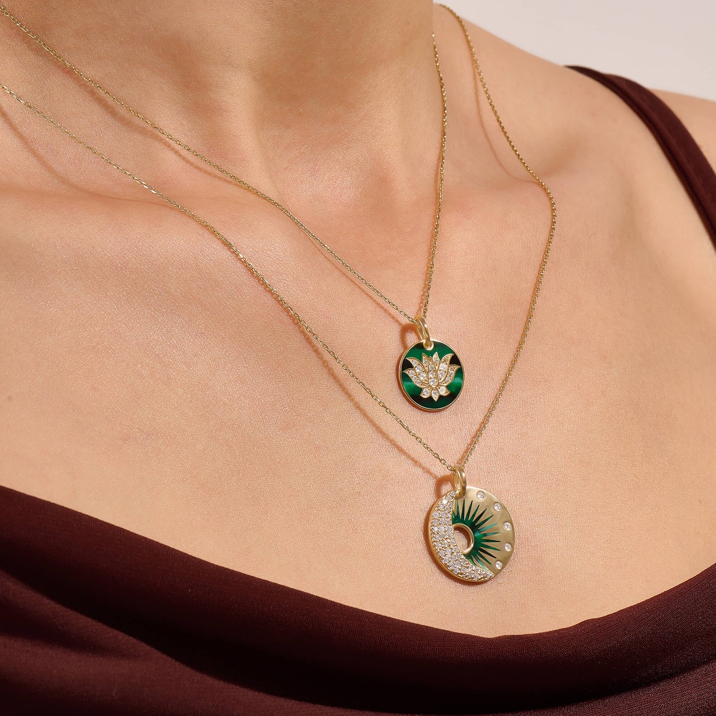 Green Enamel Celestial Harmony Necklace in Gold