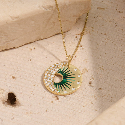 Green Enamel Celestial Harmony Necklace in Gold