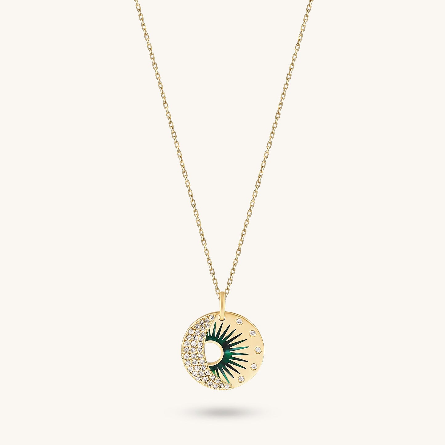 Green Enamel Celestial Harmony Necklace in Gold