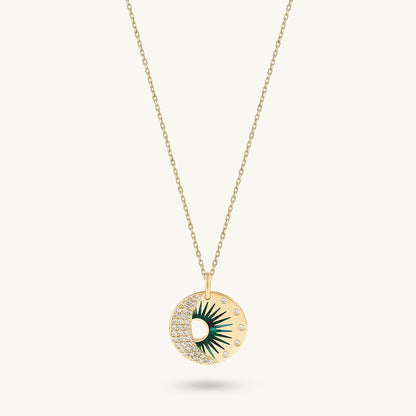 Green Enamel Celestial Harmony Necklace in Gold